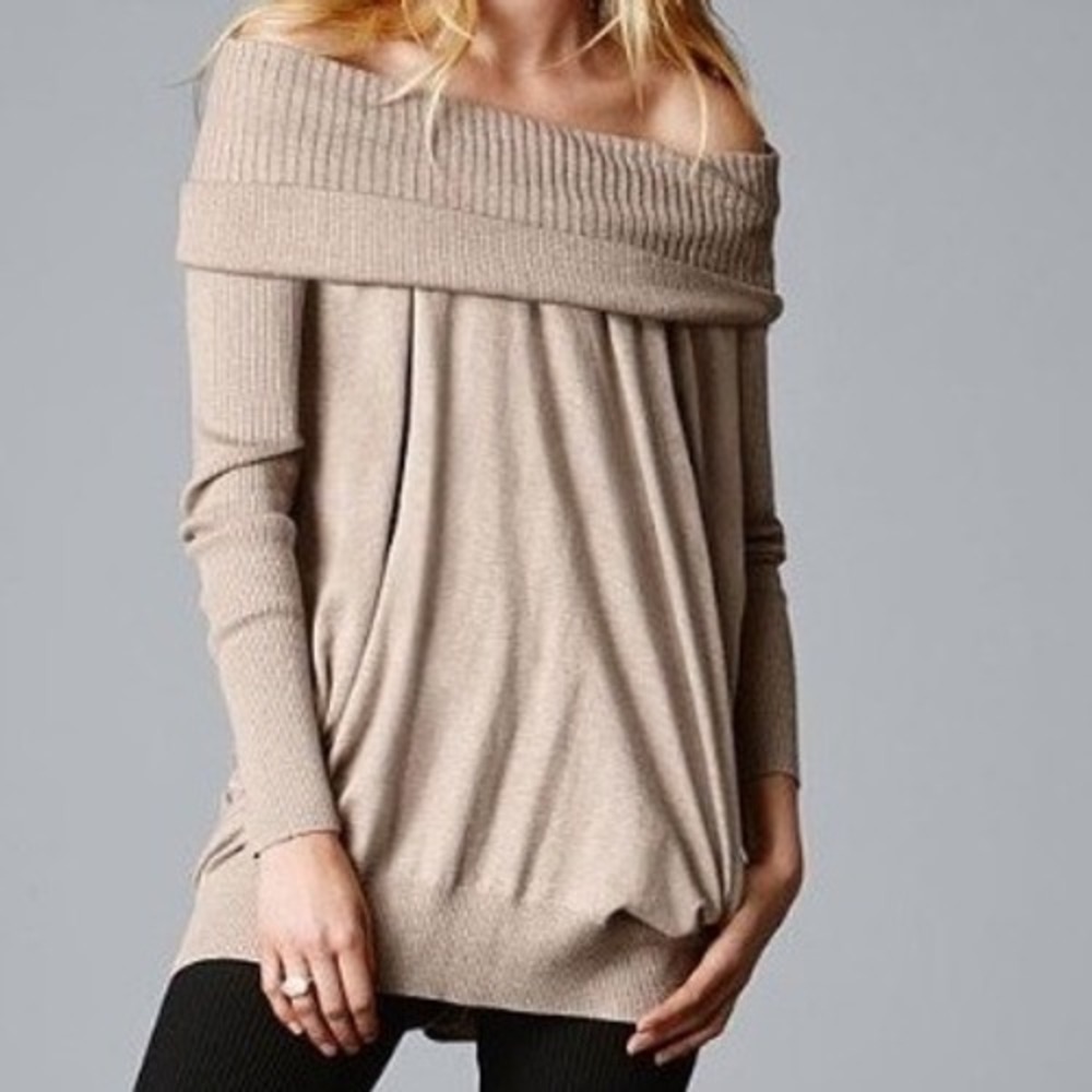 Victoria's Secret Cowl Neck Sweater Beige Striped Cashmere Blend Excellent S